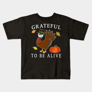 Grateful to be Alive, Pilgrim Turkey Mask Pumpkin. Kids T-Shirt